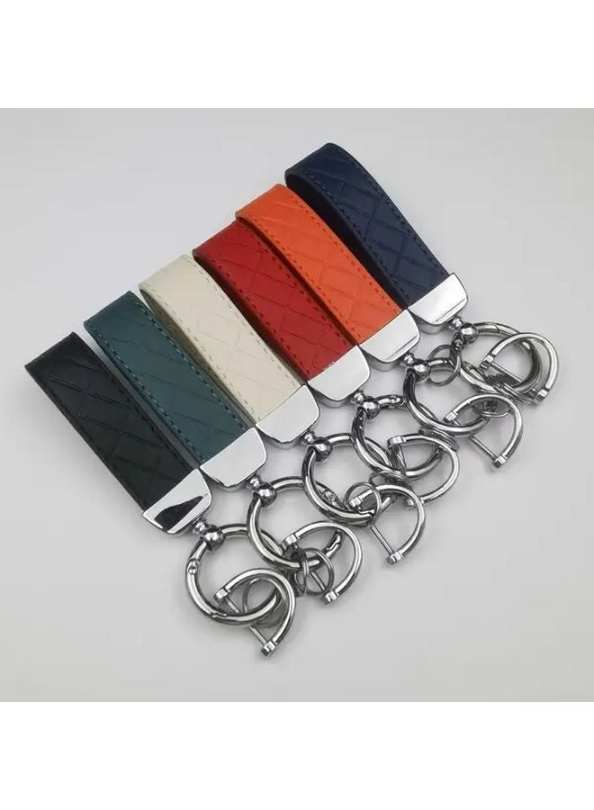 Blue Unisex Faux Leather Keychain with Dual Ring Clips Creative Waist Ring Key Holder - Image 3